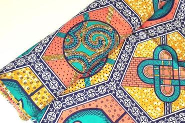 YELLOW TURQUOISE MOSAIC Waxprint Stoff